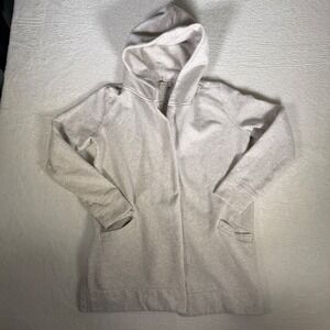 LOFT Womens XS Heather Gray Open Front Hooded Cardigan Fleece Lined Pockets